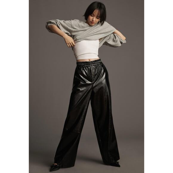 Anthropologie Maeve Faux Patent Leather Sporty Pull-On Pants - Picture 6 of 8